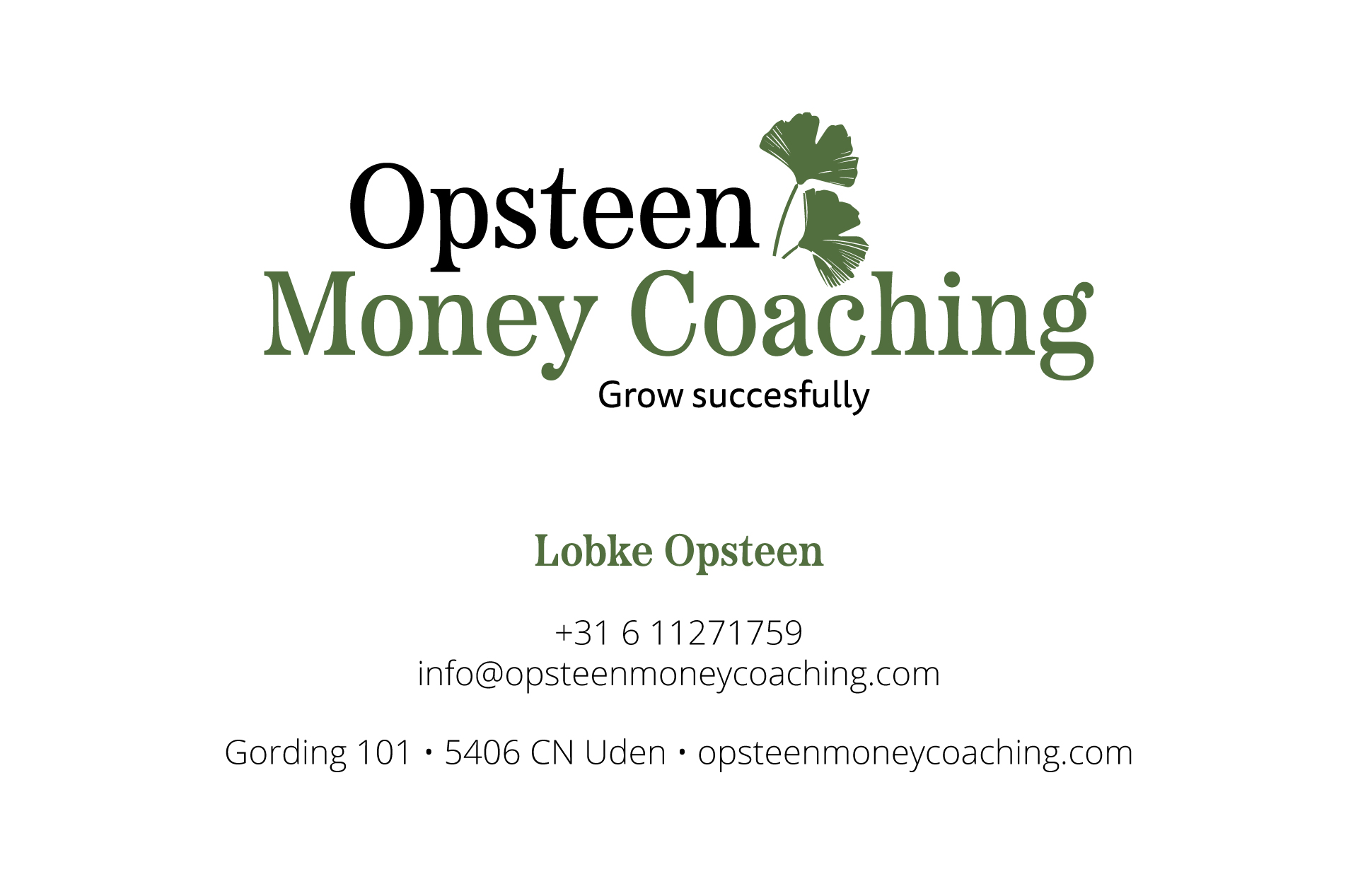 Opsteen Money Coaching visitekaart